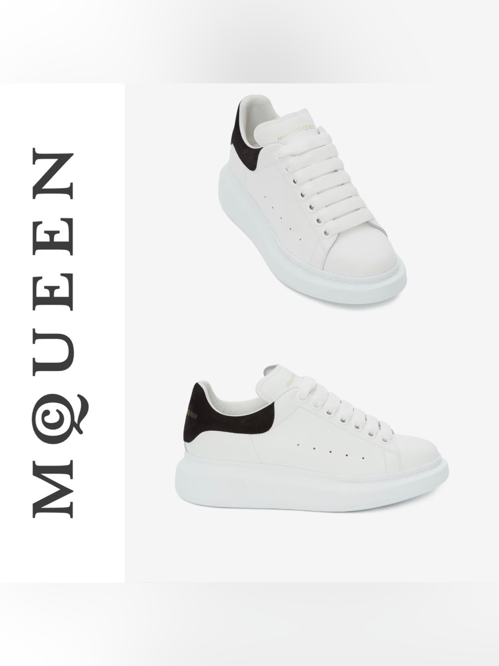 Alexander McQueen White Leather Platform Sneakers with Black Heel Tab